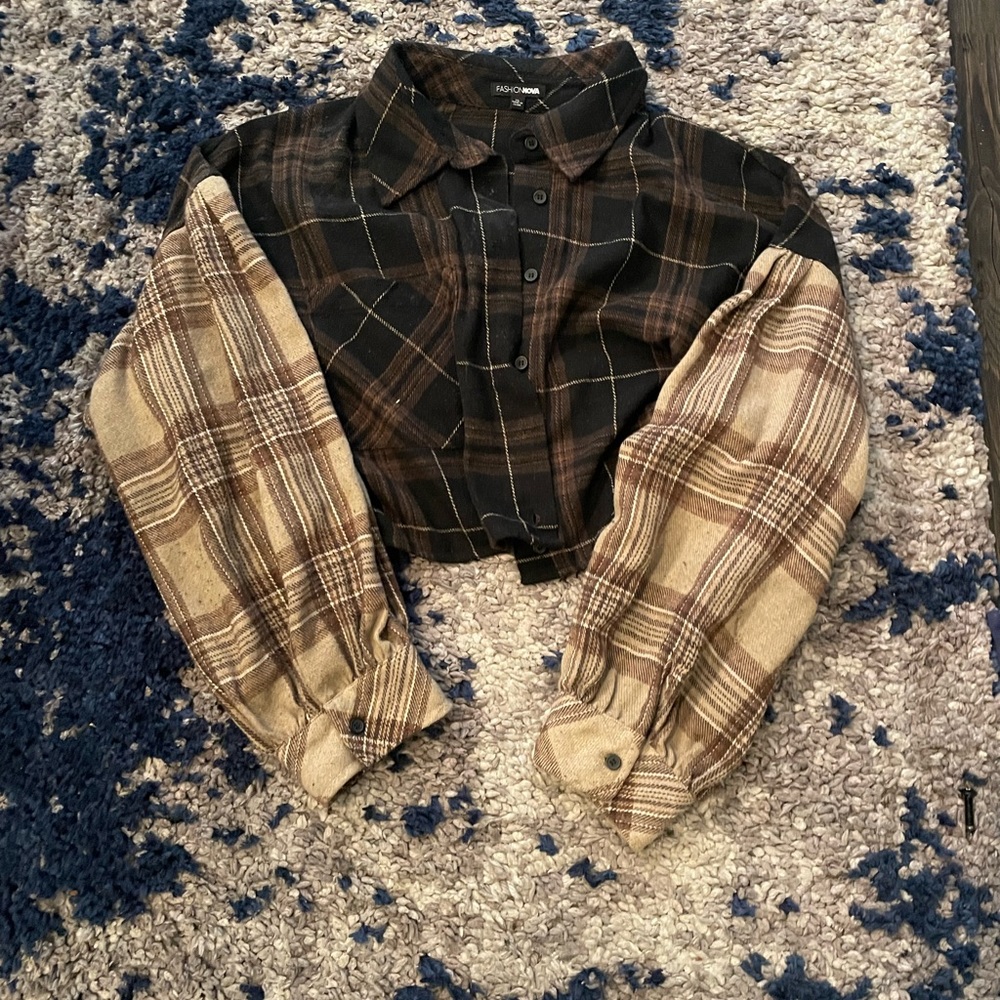 Women Crop Plaid Shirt Large
